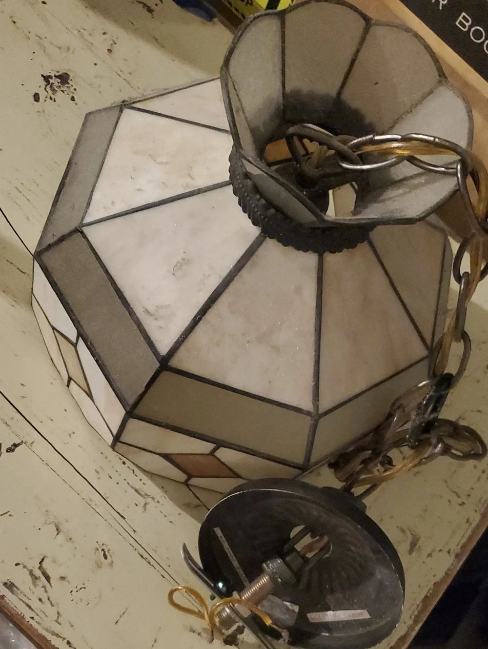 Stained Glass Pendant Light Fixture - White and Cream
